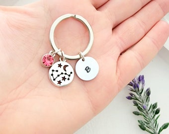 Zodiac Keychain-Zodiac Sign Keychain for Birthday-Constellation Keychain for Her-Horoscope Jewelry for Women-Zodiac Gift-Astrology Gift