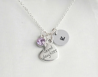 Granddaughter Necklace-Granddaughter gift from grandparent-Personalized Initial and Birthstone Necklace