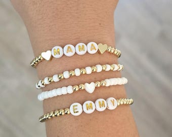 Personalized Name Bracelet for Women-Mama Bracelet-Mothers Day Gift-Mom Gift-Word Bracelet -Gold Bead Bracelet