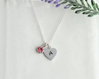 Heart Initial Necklace for Girls-Letter Necklace-Birthstone Jewelry-Gift for Kids