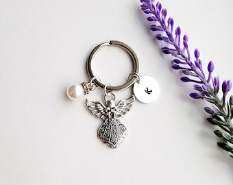 Guardian Angel Keychain-Guardian Angel Gift-Personalized Initial Keychain-Memorial Keychain-Gift for Women