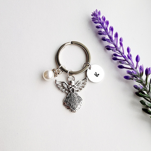 Guardian Angel Keychain-Guardian Angel Gift-Personalized Initial Keychain-Gift for Girls-Memorial Keychain