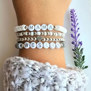 Women's Name Bracelet-Mama Bracelet-Word Bracelet for Women-Gift for Mom-Personalized Bracelet-Heishi Bead Bracelet