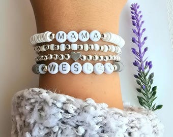 Women's Name Bracelet-Mama Bracelet-Word Bracelet for Women-Gift for Mom, Mama, Heishi Bead Bracelets
