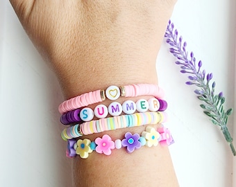 Heishi Bead Bracelet-Toddler Bracelet for Girls-Kids Name Bracelet-Summer Bracelet-Gift for Kids-Bracelet for Women-Word Bracelet
