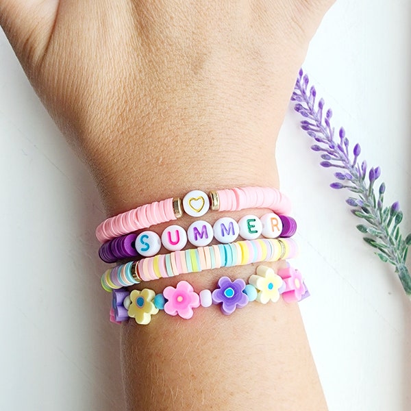 Heishi Bead Bracelet-Personalized Bracelet for Girls-Kids Name Bracelet-Summer Bracelet-Gift for Kids-Bracelet for Women-Word Bracelet