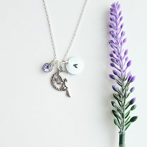Fairy Necklace for Girls-Tinker Bell Necklace-Fairy and Moon Necklace-Silver Fairy Charm-Fairy Jewelry for Women-Tinkerbell Jewelry