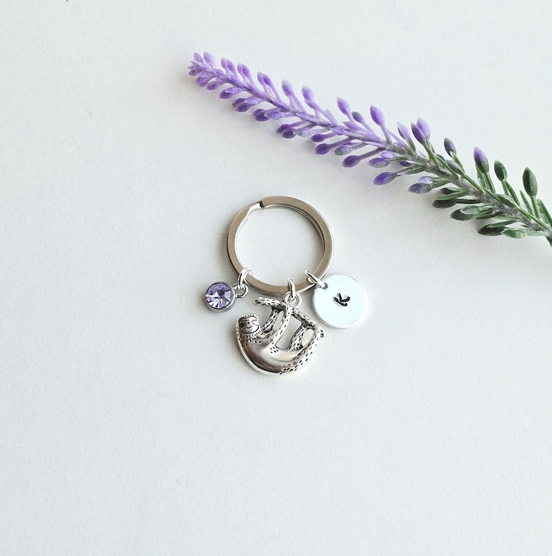 Sloth Keychain-Sloth Gift-Personalized Sloth Lover Gift-Sloth Keyring-Personalized Sloth Keychain-Cute Animal Keychain image 1