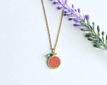 Orange Necklace-Food Jewelry-Orange Fruit Jewelry-Fruit Necklace-Gift for Women