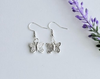 Butterfly Earrings for Girls-Monarch Butterfly Earrings-Silver Butterfly-Butterfly Dangle Earrings-Butterfly lover gifts-Small Butterfly