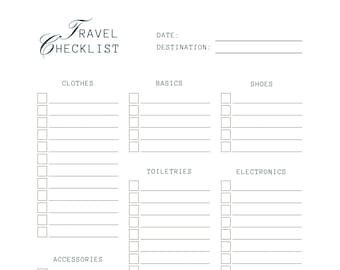 Travel Checklist Planner Template PDF Printable Etsy