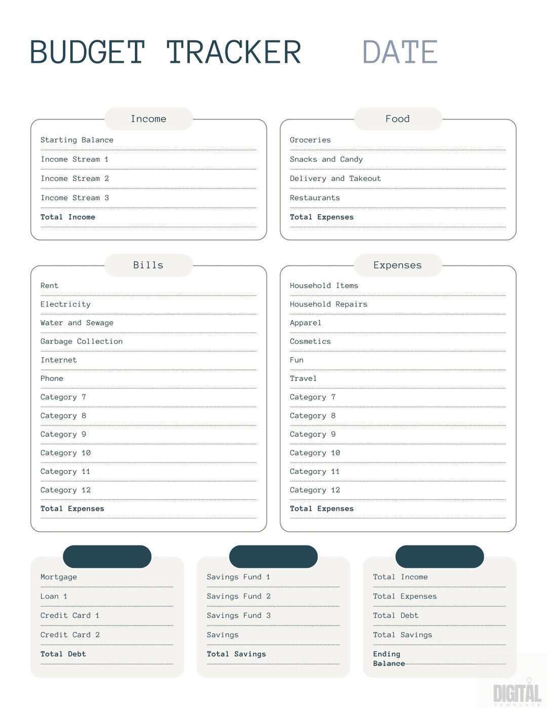 Monthly Budget Tracker - Printable PDF - Etsy