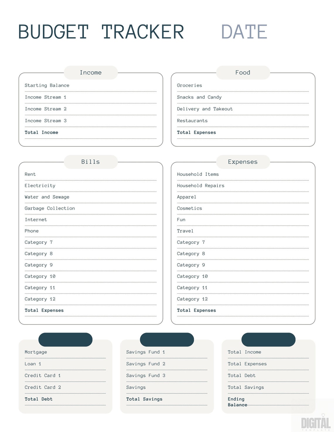 Monthly Budget Tracker - Printable PDF - Etsy