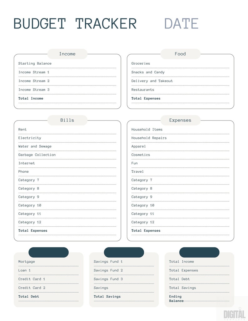 Monthly Budget Tracker - Printable PDF - Etsy