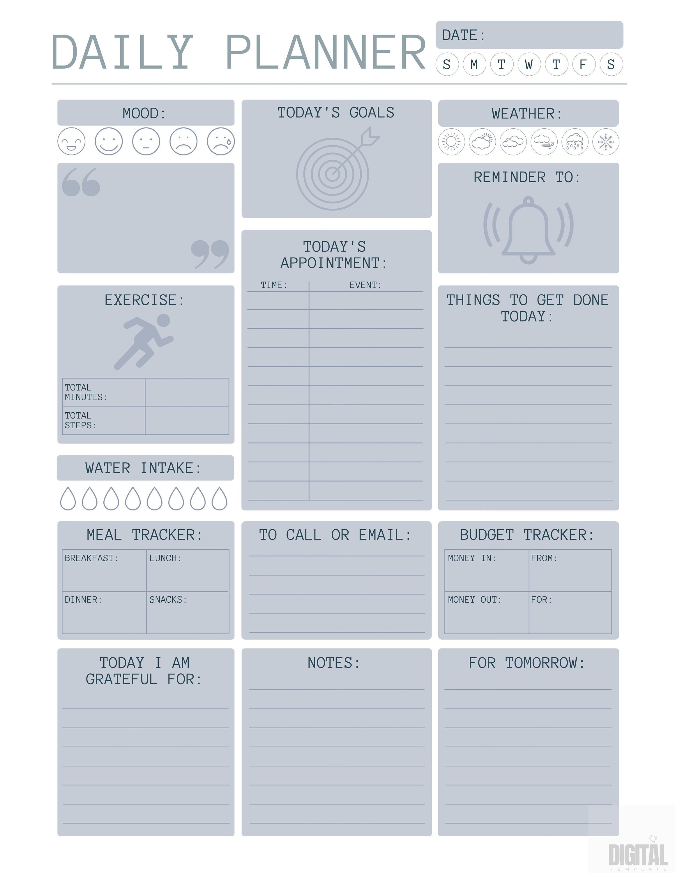 Daily Planner Template - Printable PDF - Etsy