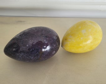 Pair of Alabaster Eggs - Purple and Yellow Easter Eggs/Spring Decor/Easter Eggs