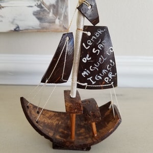 Vintage Hand Crafted Coconut Shell Sailboat