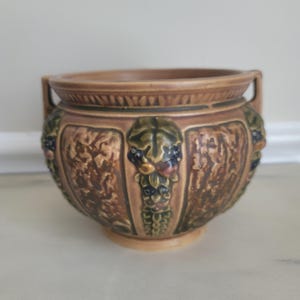 Roseville Florentine - 1920s to 40s - Two Handled Jardiniere Brown and Green Flowerpot