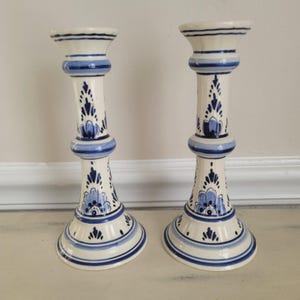 Dutch Delft Ceramic Candlesticks