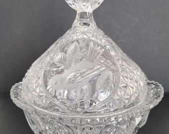 Vintage Hofbauer Byrdes Lead Crystal Lidded Candy Dish, Germany