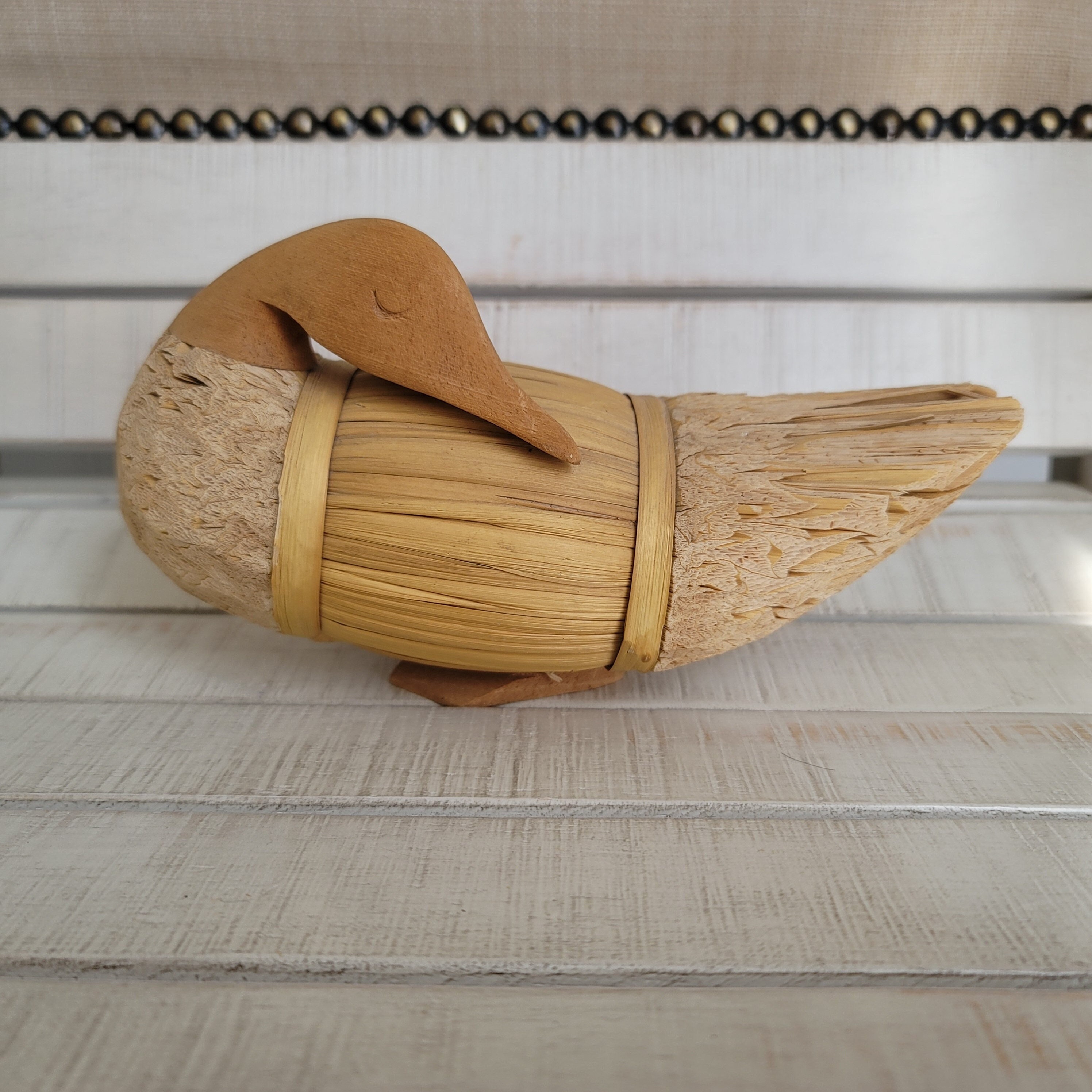 Vintage Wood and Reed Duck/ Rustic Cabin Decor/ Traditional Home Office Decor/ Folk Art