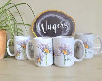 New Beginnings Daisy Coffee Mugs:  Set of Four Inspirational