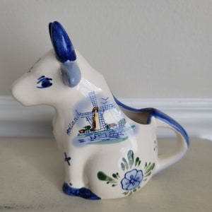 Vintage Hand Painted Delft Cow Creamer - Holland Cow Cream Pitcher