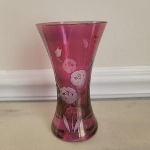 Vintage Cranberry Crystal Vase: Hand-Cut Floral Etching