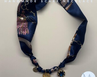 Navy and Gold Scarf Necklace