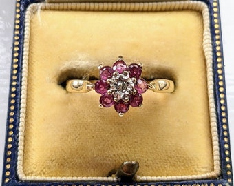 9K Gold, Ruby and Diamond Vintage Ring