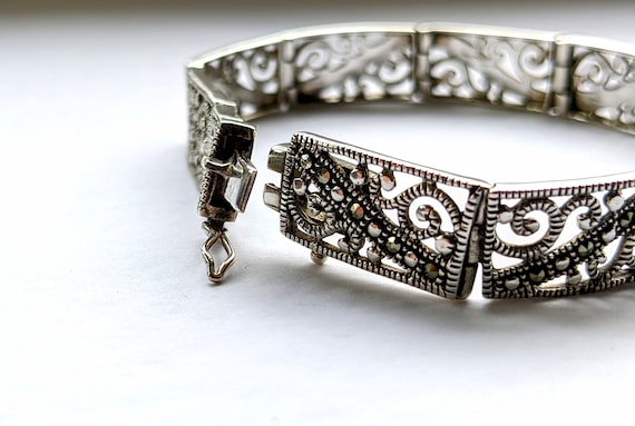 Bracelet Ancien Art Déco En Marcassites - Bijou Vintage Argenté, Occasion