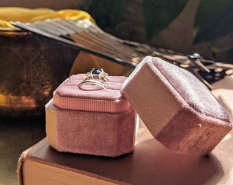 Velvet, Rose Pink, Octagonal Wedding, Engagement, Ring Box