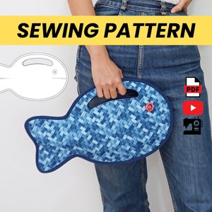 Patrón de costura digital en PDF para bolso de mano con forma de pez para adultos y niños (descarga instantánea)