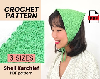 Crochet Triangle Hair Bandana Scarf Head Cover | PDF Pattern | fits baby to large adult | INSTANT DOWNLOAD (Shell Kerchief)