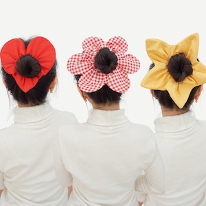 sewing pattern for cute hair scrunchies in flower, star, and heart shapes