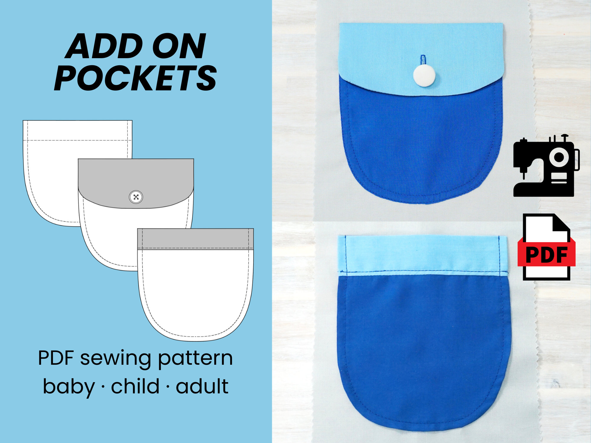 Patch Pocket Pattern Examples Patch Pocket Sewing Pattern: Beginner DIY, 3 Designs (PDF Download ...