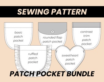 6 SIZES! Patch Pocket Bundle PDF Sewing Pattern | 6 designs, child teen adult unisex | instant download A4 US Letter | photo tutorial