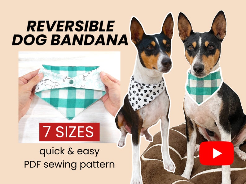 Dog Bandana Reversible Snap Closure Easy PDF Sewing Pattern Etsy