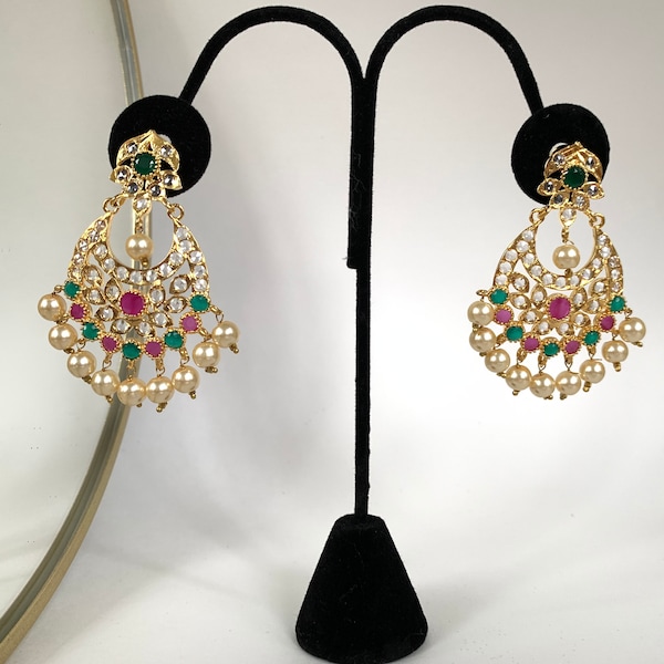 Hyderabadi Stone Earrings/ Jhumkas (Navrattan)