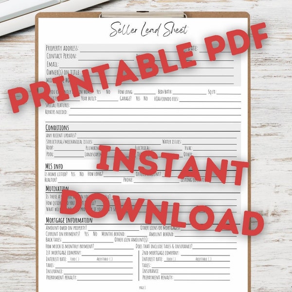 Real Estate Lead Sheet Template Etsy