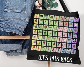 Bolsa de vocabulario básico de CAA, una bolsa de mano negra de CAA para profesores de educación especial, bolsa de núcleo de CAA para patólogos del lenguaje del habla, bolsa de mano para terapeutas del habla.