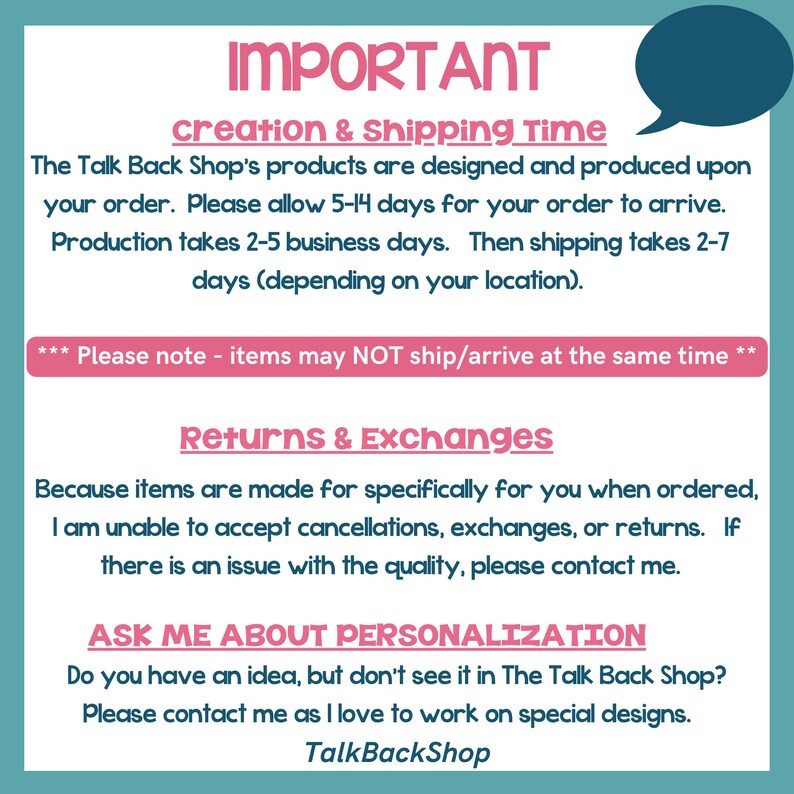 Creation and shipping time