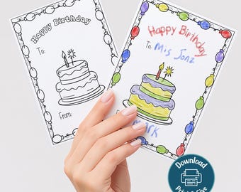 Tarjetas de cumpleaños para colorear imprimibles de Child Greeting Cards para colorear de cumpleaños, descarga instantánea, tarjeta de feliz cumpleaños para niños
