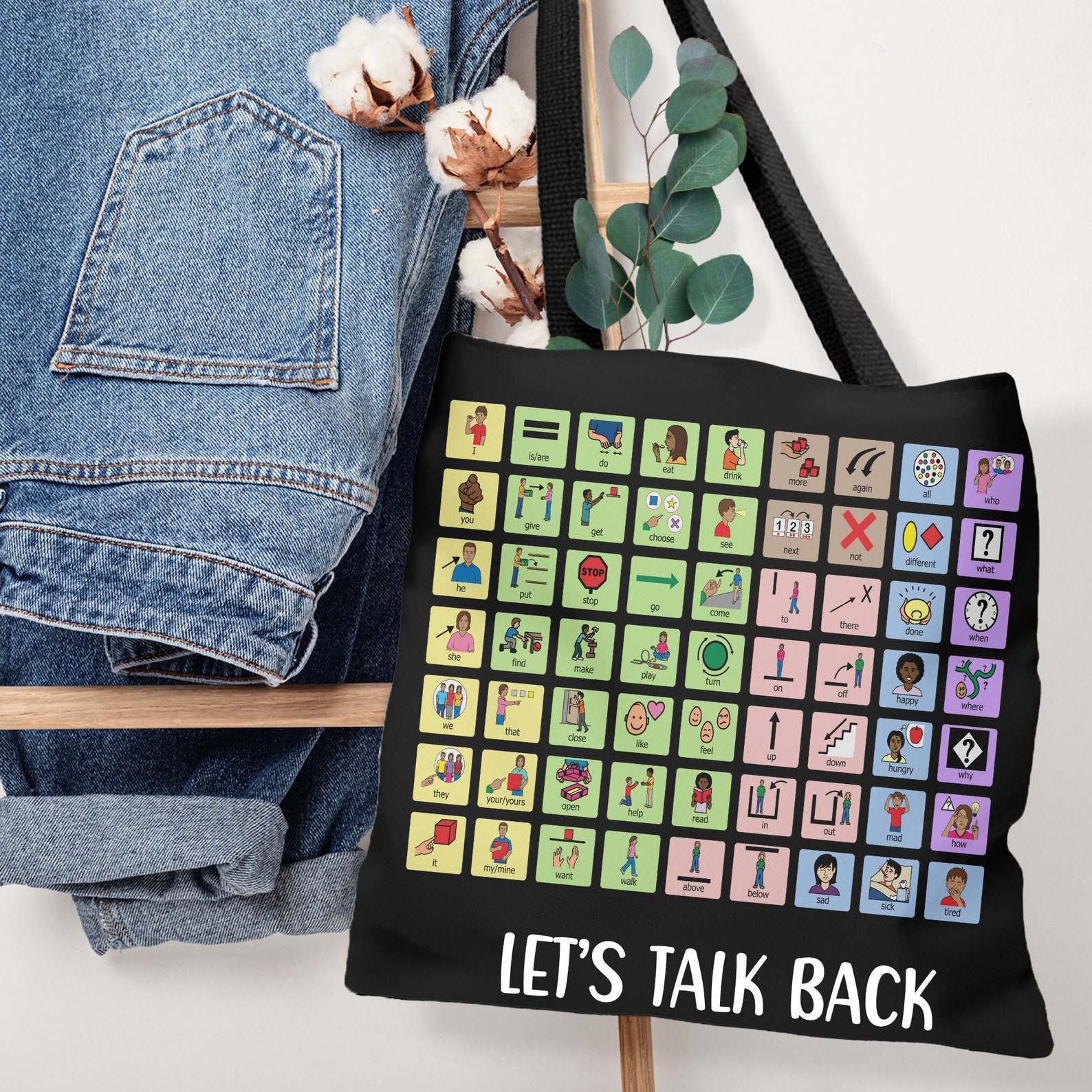 AAC Core Vocabulary Bag a Black AAC Tote Bag for Special Education ...