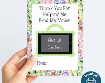 AAC Gift Card Holder Christmas Printable SLP Thank You Card from AAC User Special Education Teacher Gift Card for Sped Holiday