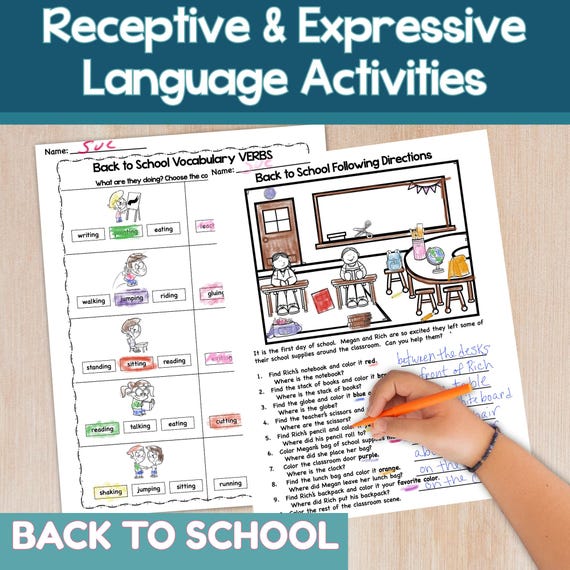 Back to School Receptive Expressive Language Activities for SLP Resources Receptive Language Digital Download Expressive Language Printable