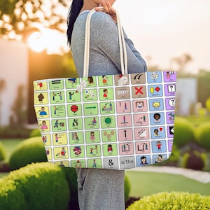AAC Core Vocabulary Tote Bag for SLP Tote for Special Education Teacher Bag for New SLP gift for Speech Therapist Bag for Sped Teacher Tote