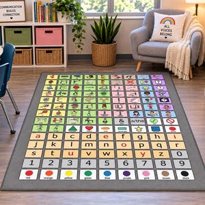 grey AAC rug for SLP classroom decor for special education class AAC carpet