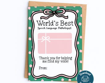 Slp Gift Card Holder Thank You Speech Therapist Appreciation Digital Download Speech Language Pathologist Graduation Card for Supervisor