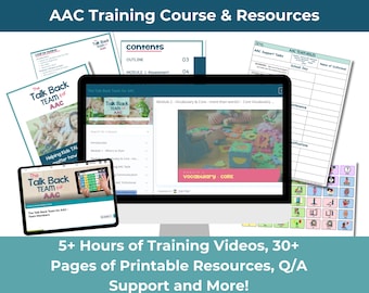 Capacitación en CAA para recursos de SLP Vocabulario básico Paquete de terapia CAA Material imprimible para el tablero básico Comunicación aumentativa y alternativa Video de SLP